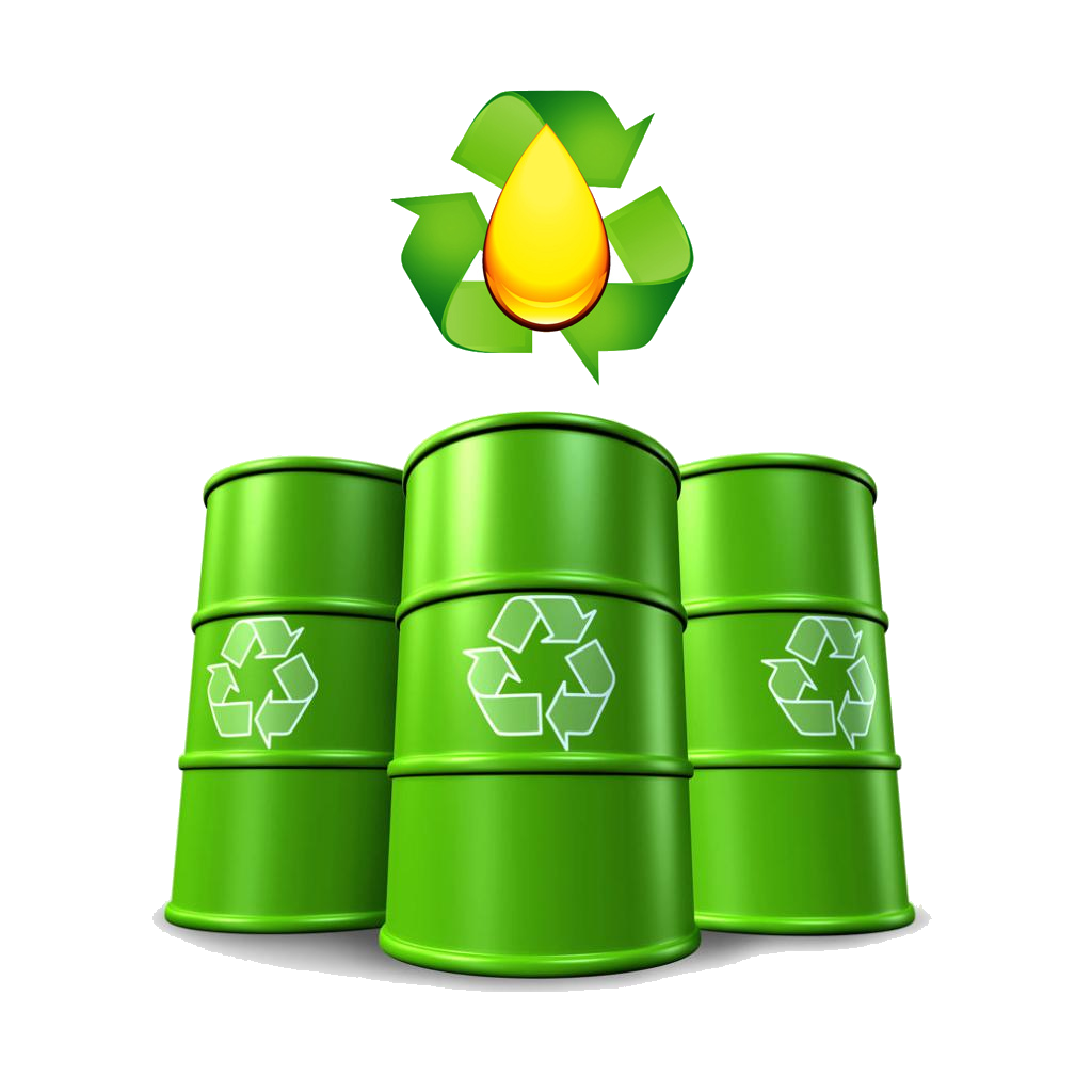 Kvadratna ilustracija sa sloganom ‘Saradnja koja ostavlja trag — ali ne u prirodi’. Prikazuje kap narandžastog ulja iznad reciklažne kante sa oznakom ‘Used Cooking Oil’, okružene zelenim listovima. Donji desni ugao sadrži logo DUFF PRODUKT.